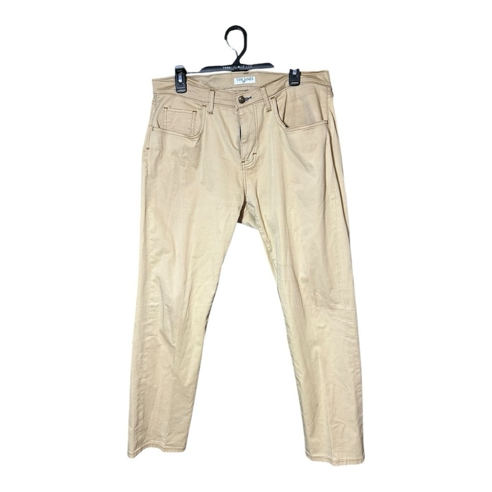 Tom James Bespoke Mens Pants Flat Front Casual Chino Cotton Size 34x30 Tan